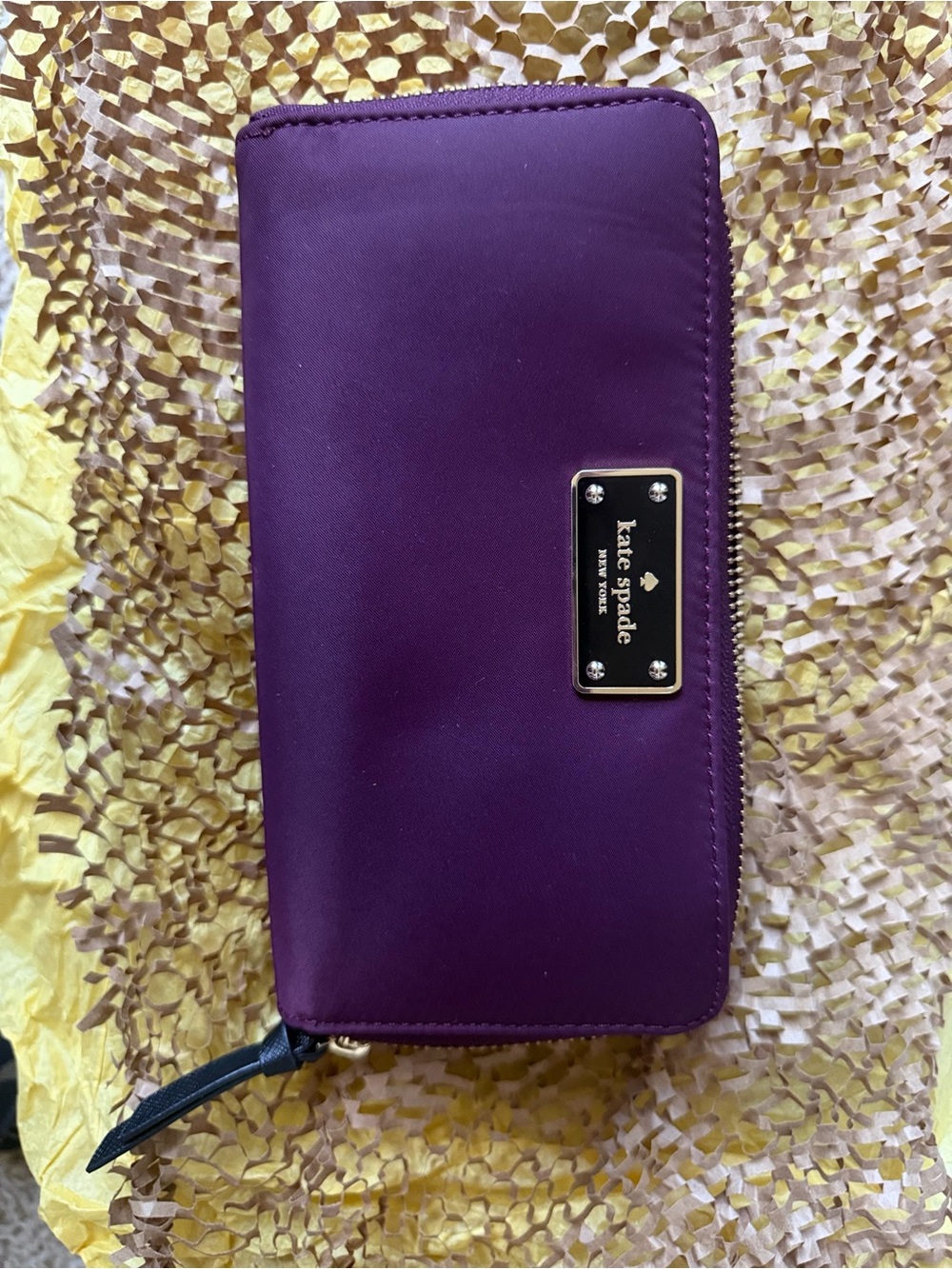 kate spade Plum Zip-Around Wallet with Metal Logo Plate